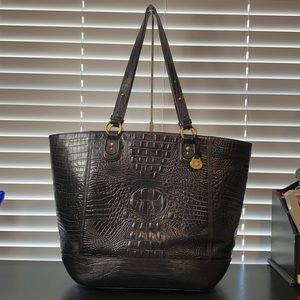 Brahmin crocodile embossed leather oversized finished with gold plated hardware